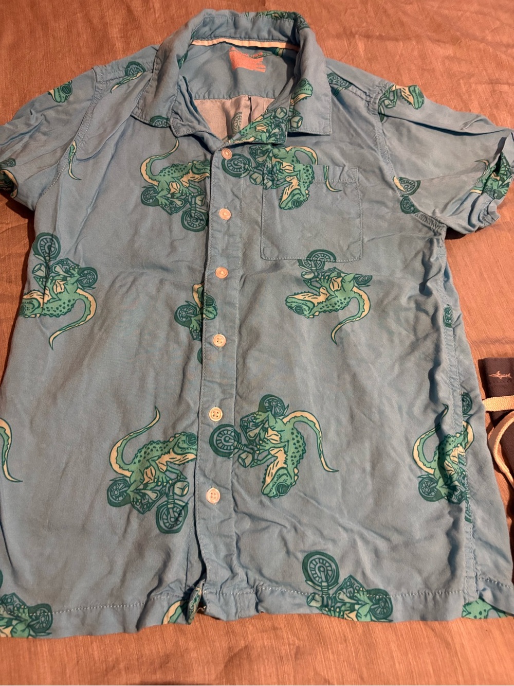 Cat & Jack Blue Short-Sleeve Button-Down with Green Alligator Print